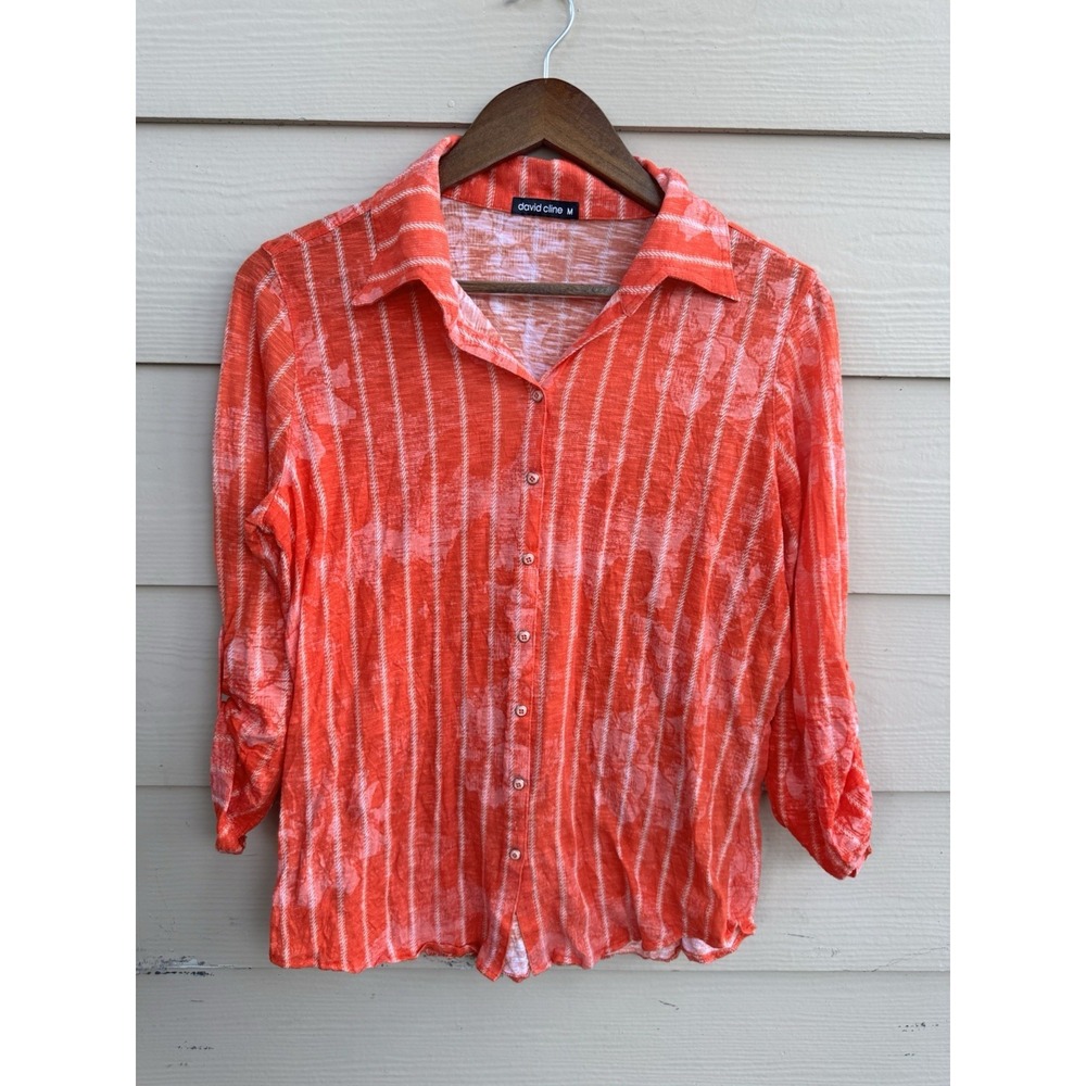 David Cline Ladie's‎ Snap Up Roll Top Sleeve Crushed "Taffy" Blouse Size M